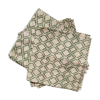 Set of 4 block-print towels with green stripes