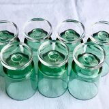 luminarc france - 7 glasses with liqueur "cavalier" of green color - vintage 70s