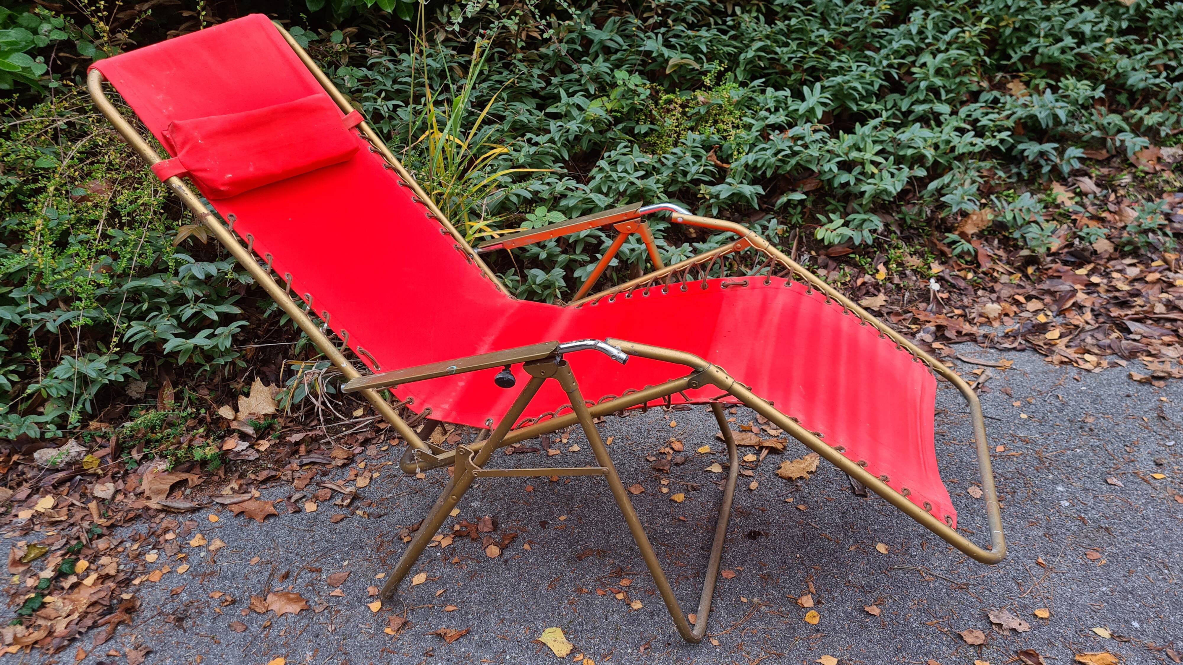 vintage Old red Lafuma deckchair 70s