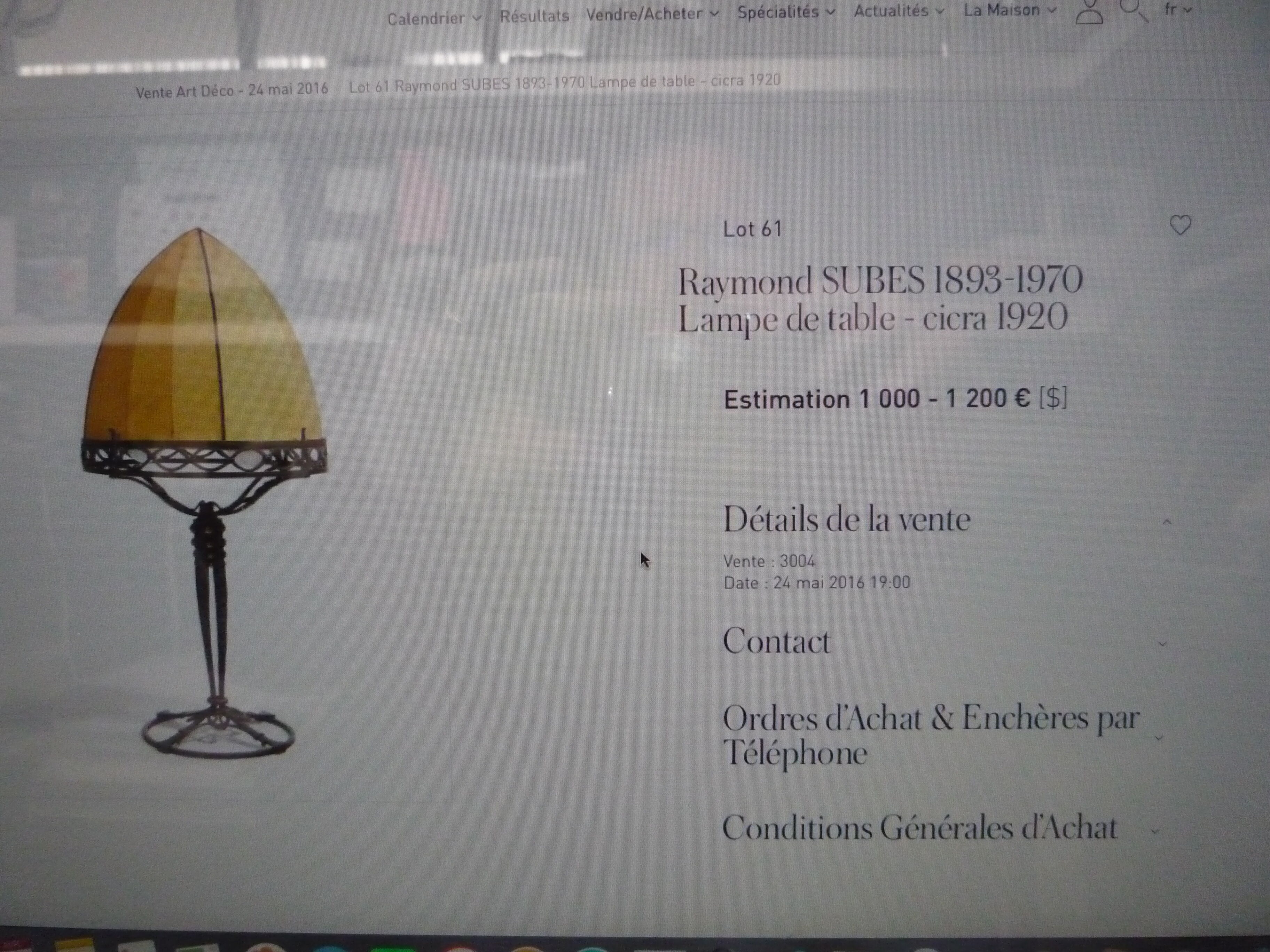 Raymond Subes art deco wrought iron lamp