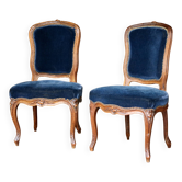 Adorable pair of low chairs from the 19th century. Wood and velvet fabric.