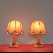 Pair of pink bedside lamps "blush/salmon" fabric lampshade, metal details.