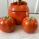 Set in tomato and leaf slurry (sausage maker, salt shaker, pepper tree and tray) vintage