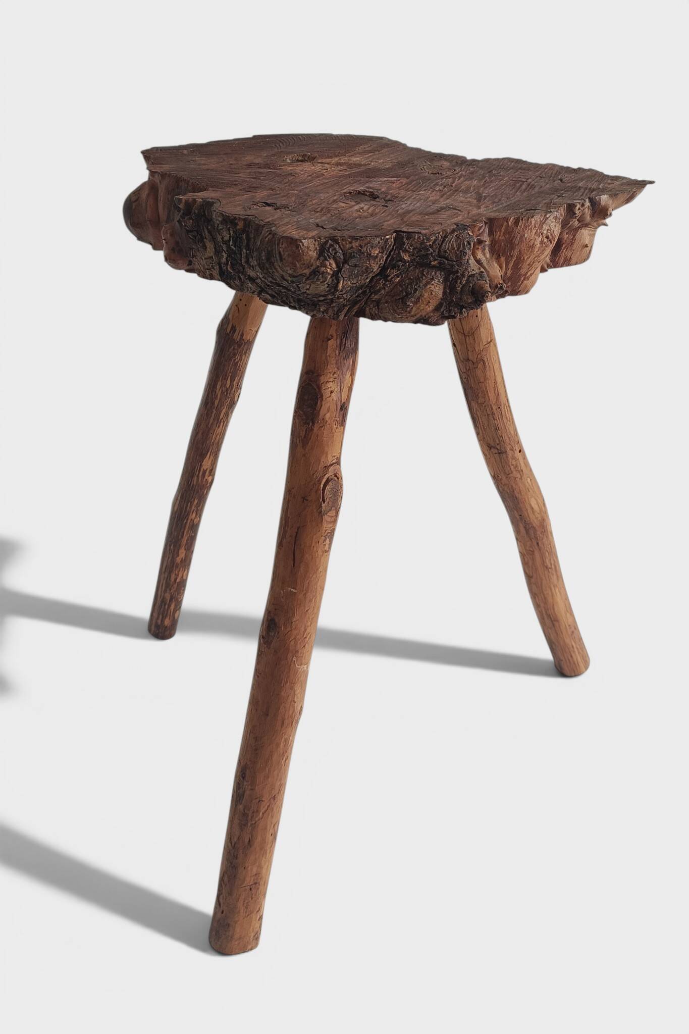 French Olive Wood Rustic / Wabi Sabi Accent Side Table / Stool, Early 20th C.