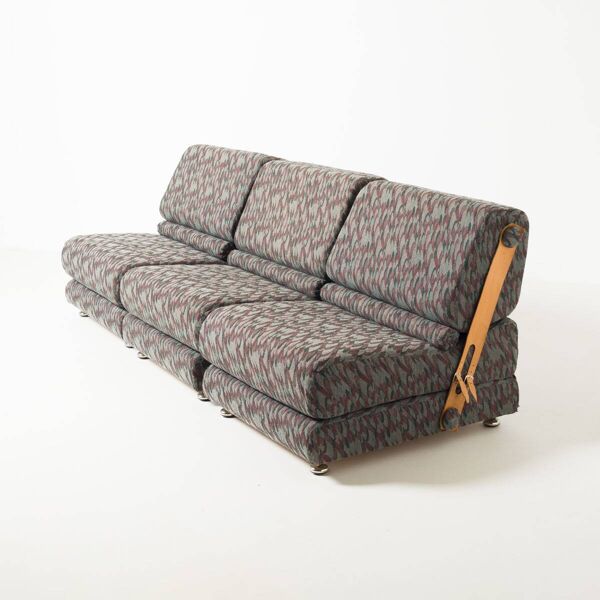 Chaise pliante modulaire, ancienne Tchécoslovaquie en tissu et cuir, années 1970