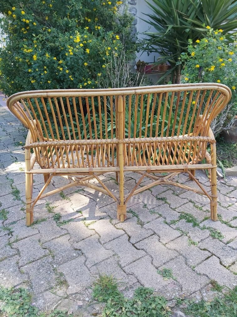 50s rattan bench