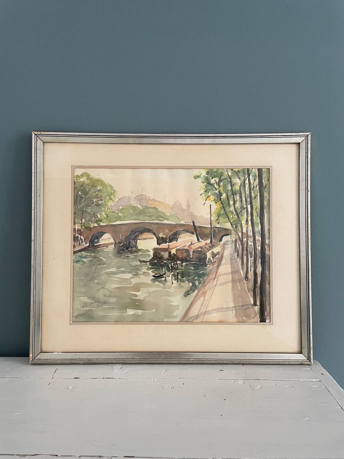 Old watercolor, the Pont Marie Paris