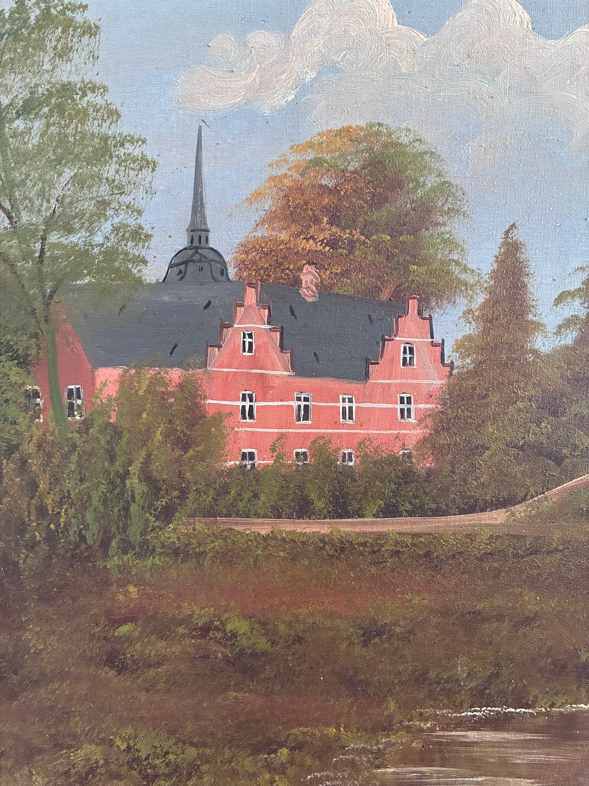 Vintage original landscape oil painting, signed countryside art, c. 1930