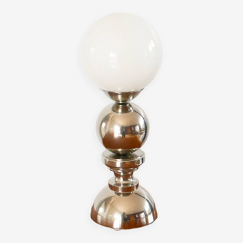 Chromed metal lamp and opaline globe, Space Age Design, 1970