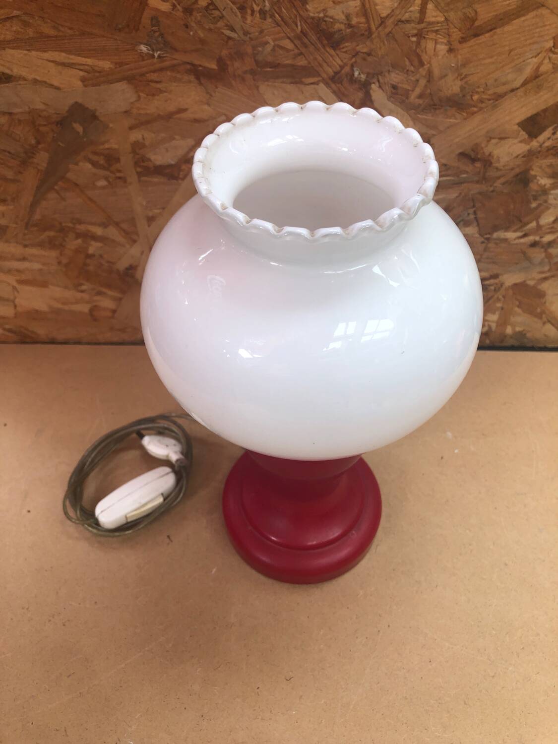 Pair of Old Red & White Opaline Bedside Lamps 1970s Vintage #A982