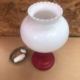 Paire Ancienne Lampe De Chevet Opaline Rouge & Blanc Années 70 Vintage #A982
