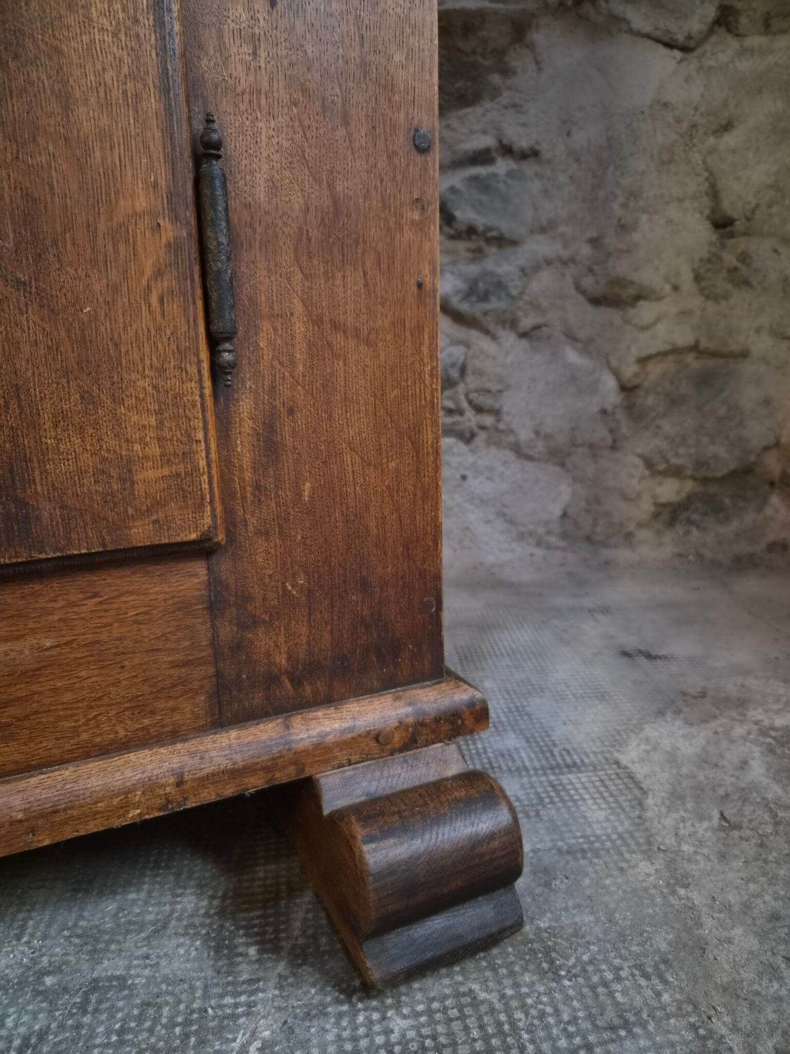 French antique oak wardrobe with one door, 18th century.