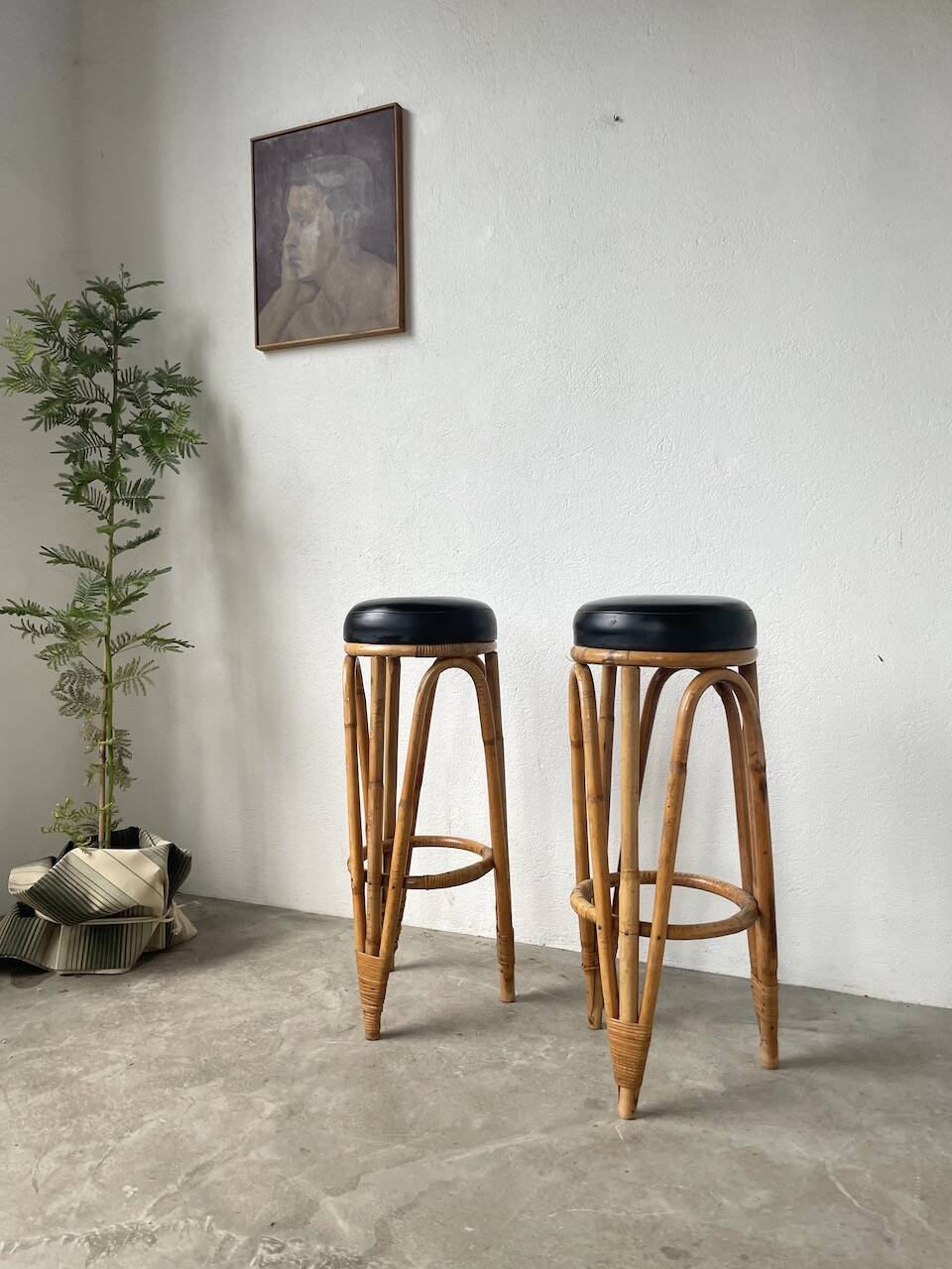 Pair of high rattan stools
