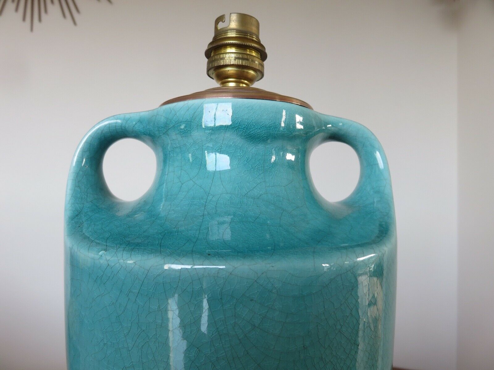 Turquoise cracked ceramic "amphora" lamp, numbered 50 60s