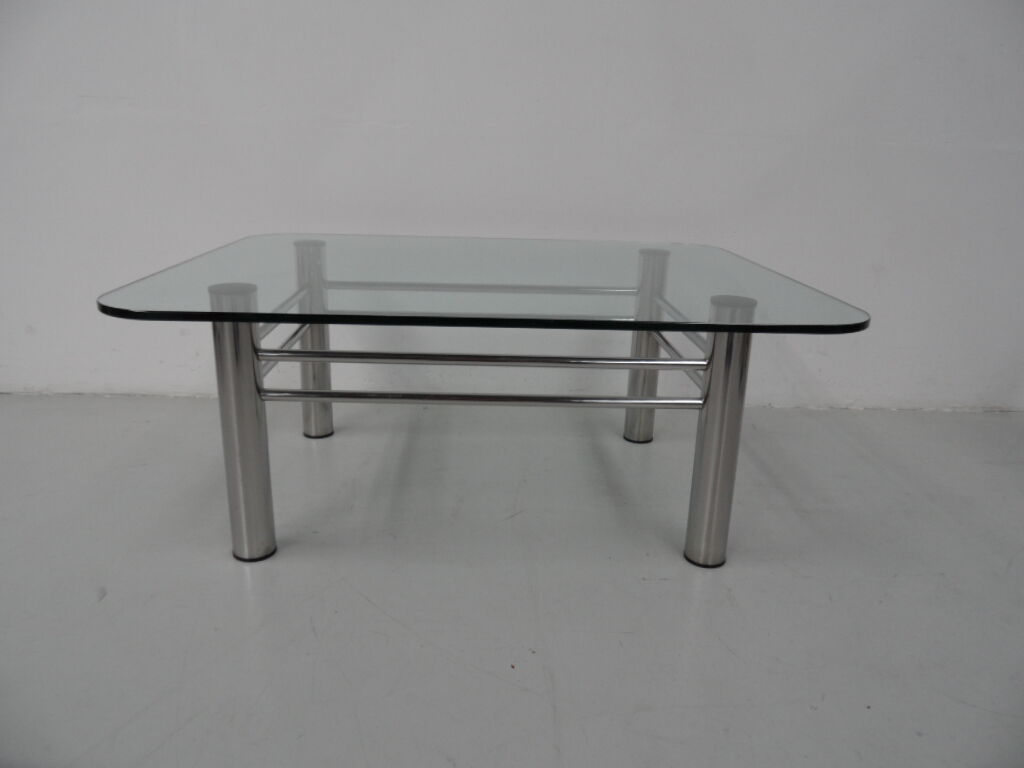 Table basse chromée avec verre années 1970