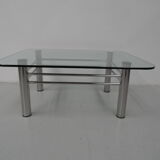 Table basse chromée avec verre années 1970