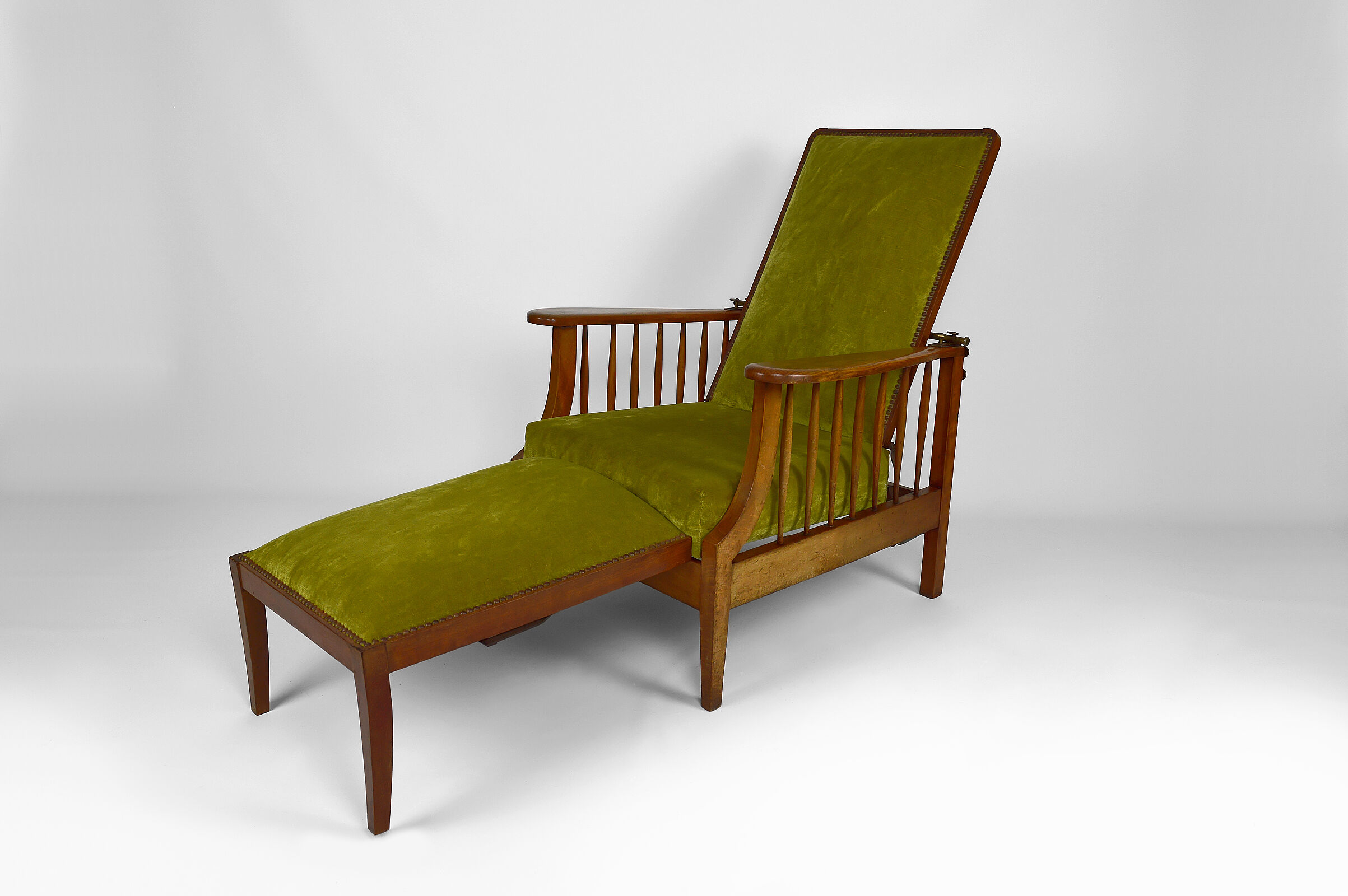 Morris armchair in beech and green velvet, United Kingdom, circa 1900
