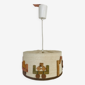 Fabric and teak pendant light - child's bedroom