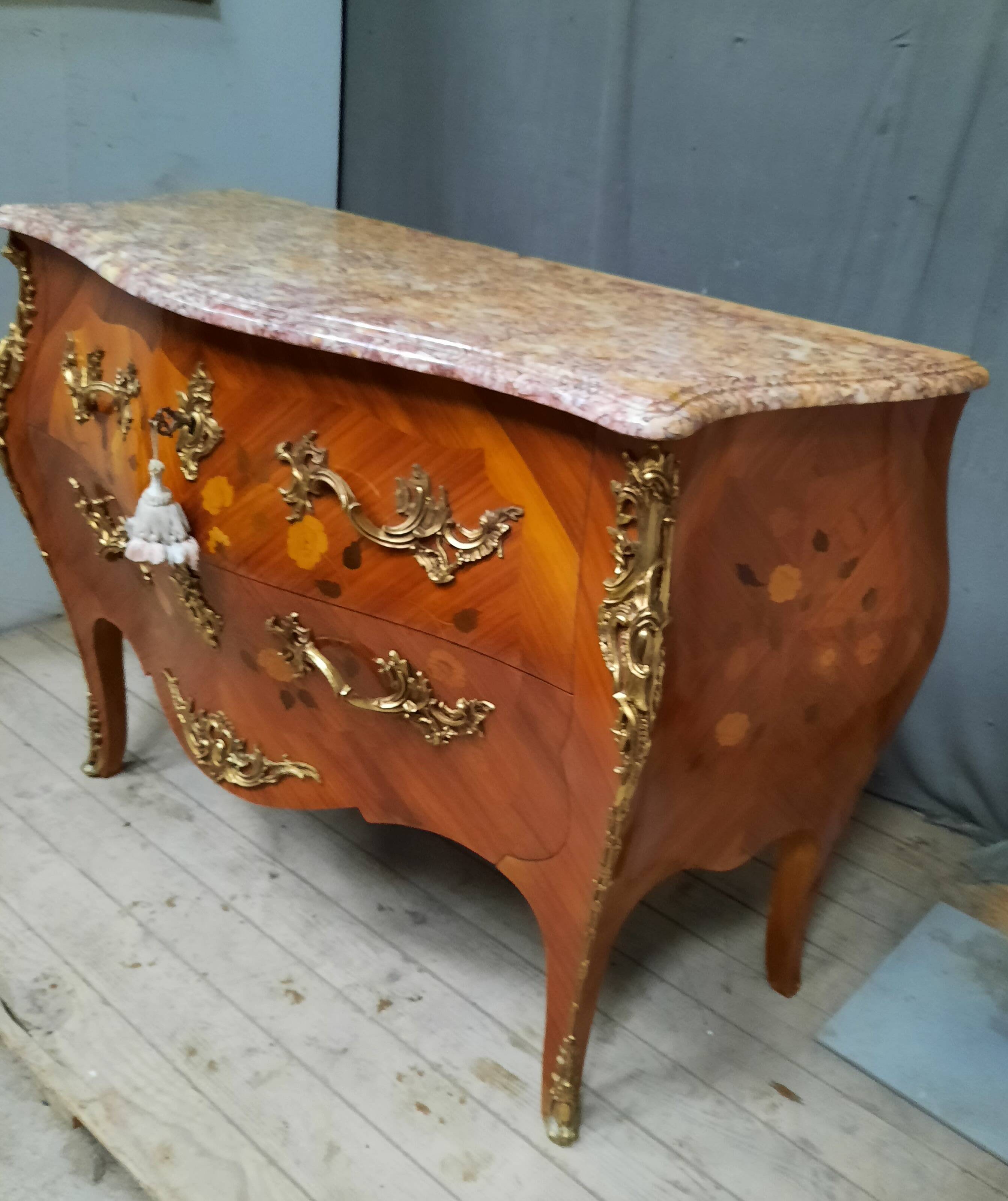 Louis XV style marquette chest of drawers