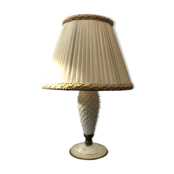 Lampe corps laiton & verre opaline blanc  abat-jour  vintage