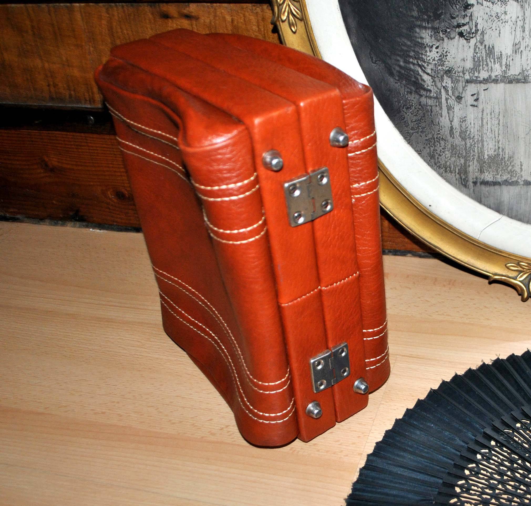 Vintage Valisette handbag 1940-1950 Orange-brown faux Skai Malette Vanity
