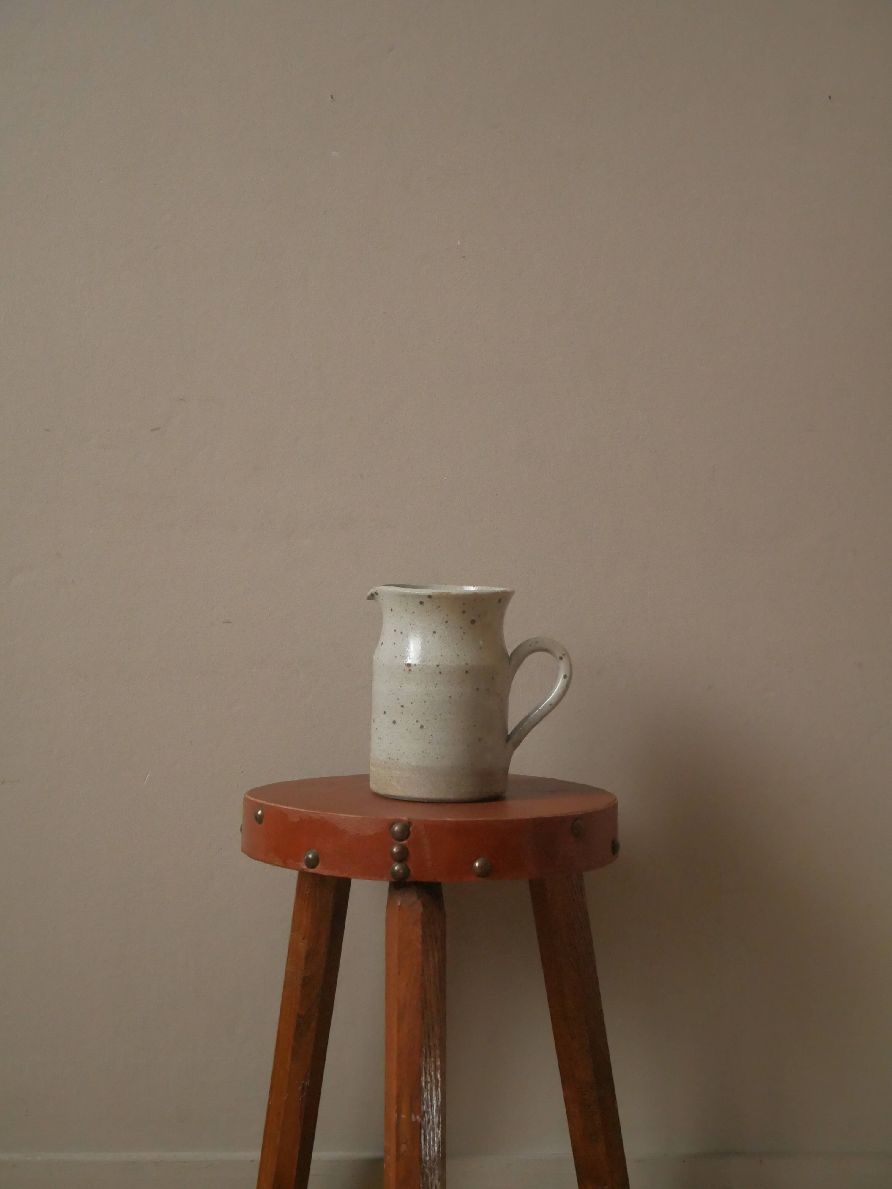 Vintage stoneware pitcher vase with handle Scandinavian country decoration handcrafted ceramic