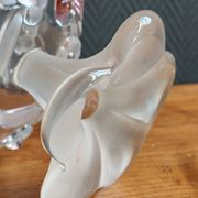 Vintage Frosted Glass Footed Bowl – Relief Decor of Pink Flowers