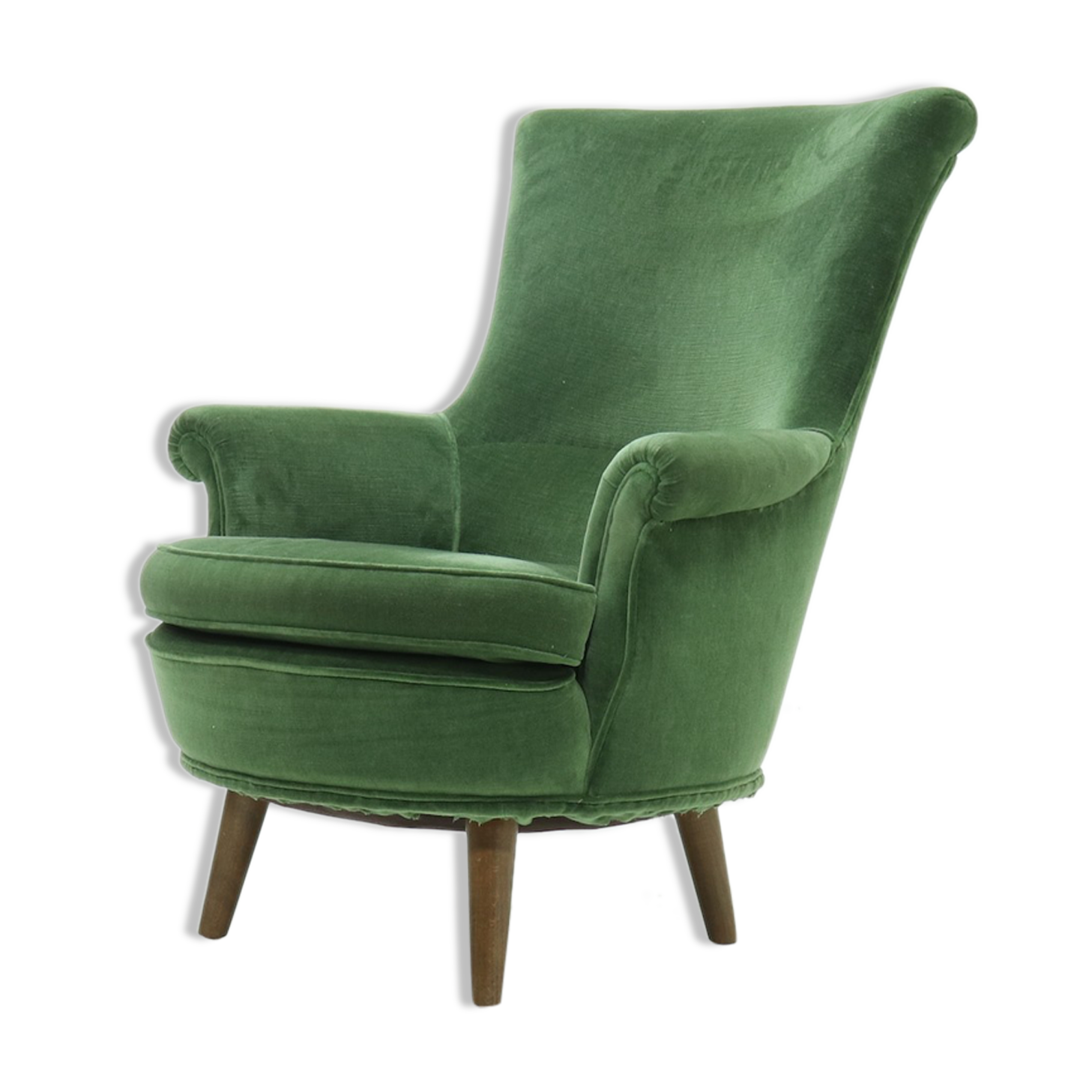 Vintage Green Velour Armchair 1950s