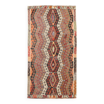 6x12 Multicolor Orientel Kilim Rug, Handmade Wool Kilim Rug, 185x350Cm