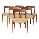 Lot de 6 chaises de salle à manger Niels Otto Moller modèle 75, années 1950 – Restaurées, teck