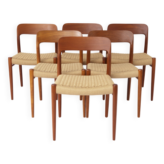 Lot de 6 chaises de salle à manger Niels Otto Moller modèle 75, années 1950 – Restaurées, teck