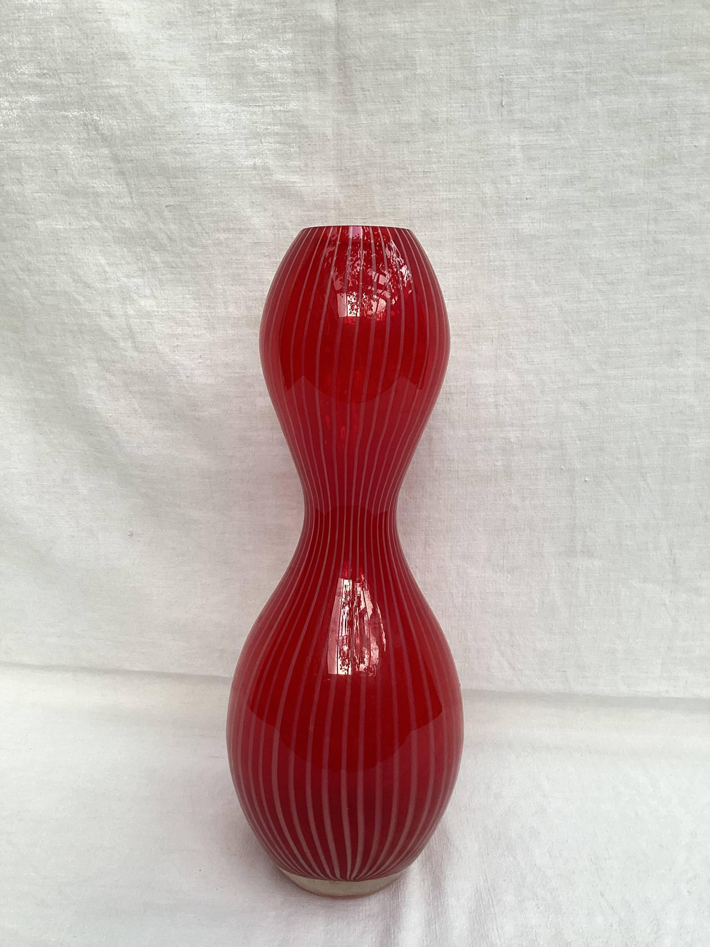 Red glass vase dimension: height -33cm- width -12cm-