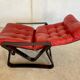 Vintage danish retro reclining lounge chair & stool in red leather by komfo