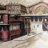 Aquarelle ancienne Paris Gare de l'Est par Amédée Lecomte