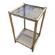 Square faux bamboo pedestal table in gold-plated brass and glass