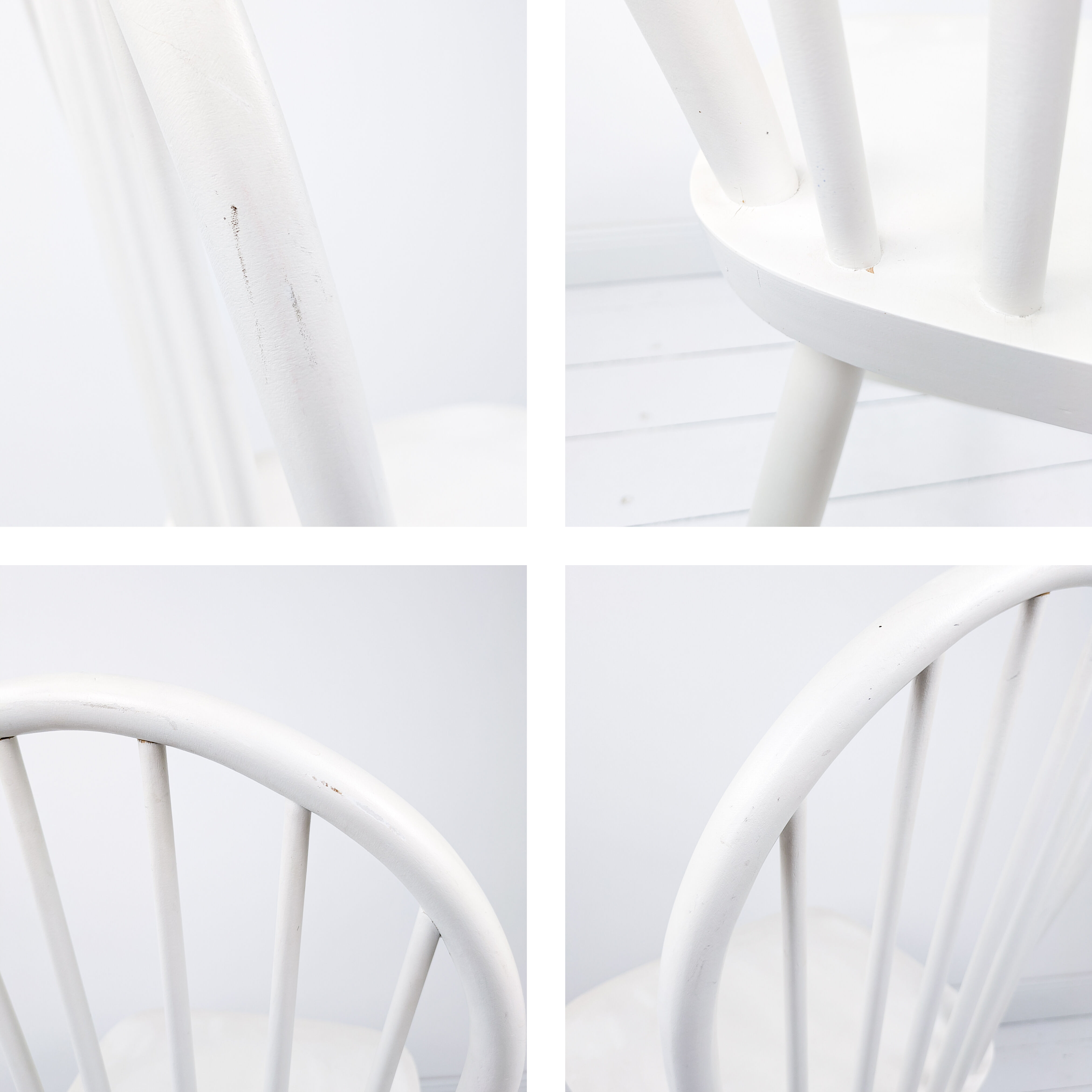 Chaise vintage blanche en bois style Windsor scandinave