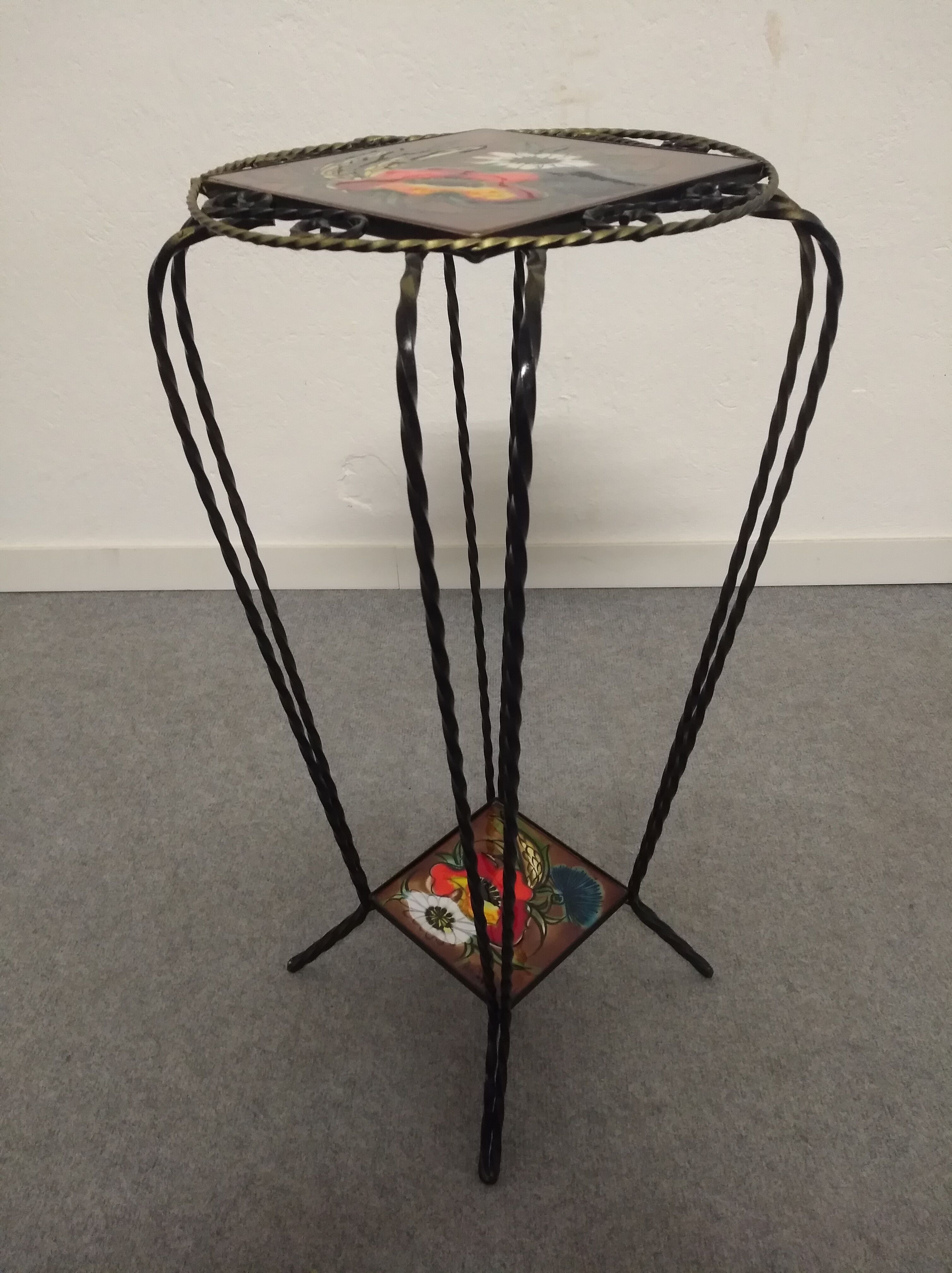 Vallauris wrought iron and ceramic side table