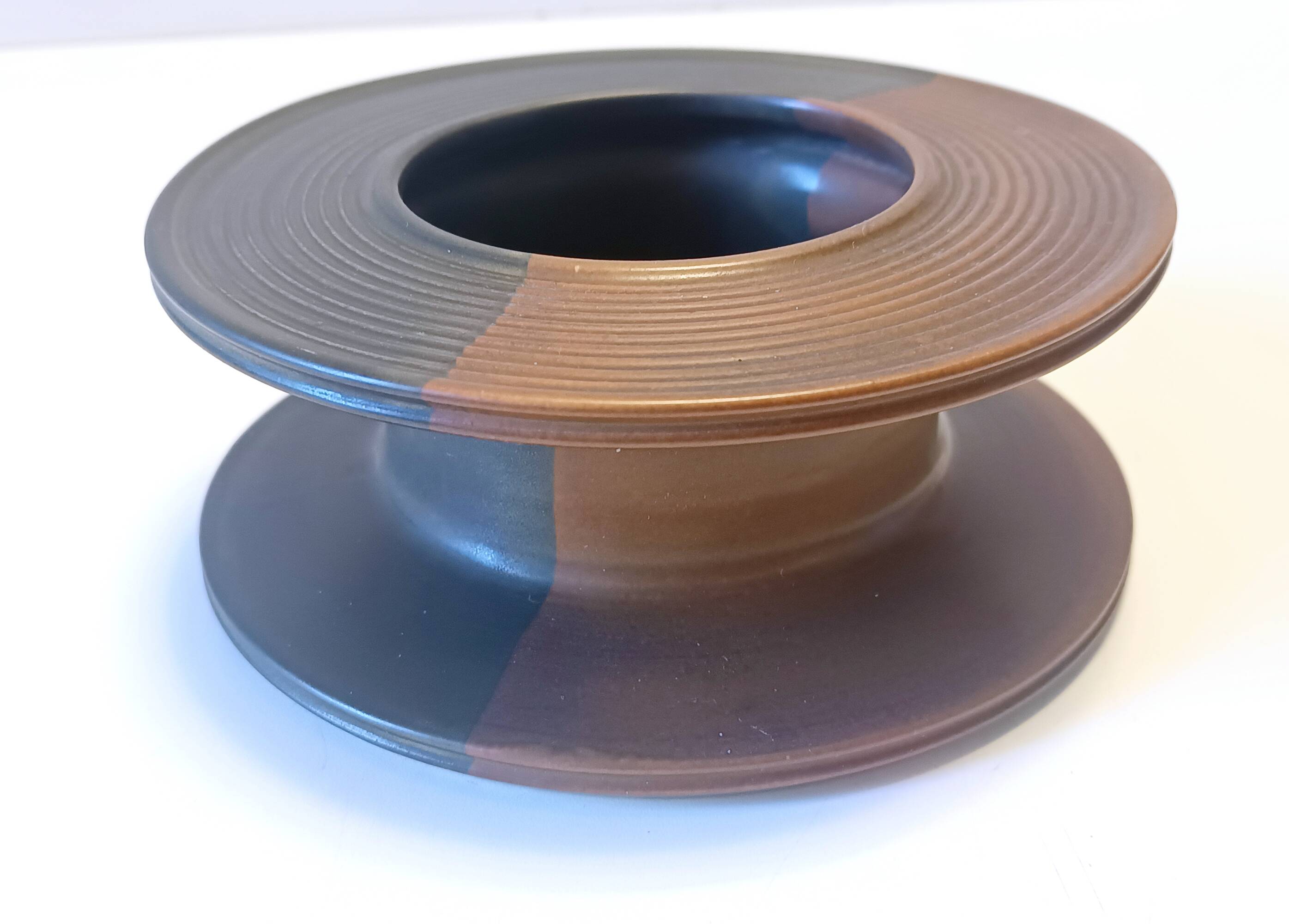 Black and Brown Hand-Painted Ceramic Piece attributed to Franco Bucci, Italy