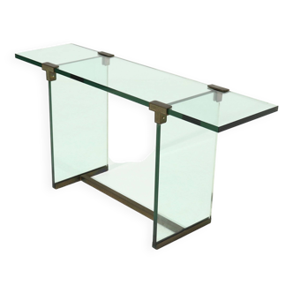 Console Peter Ghyczy modèle T30 en verre et laiton, années 1970