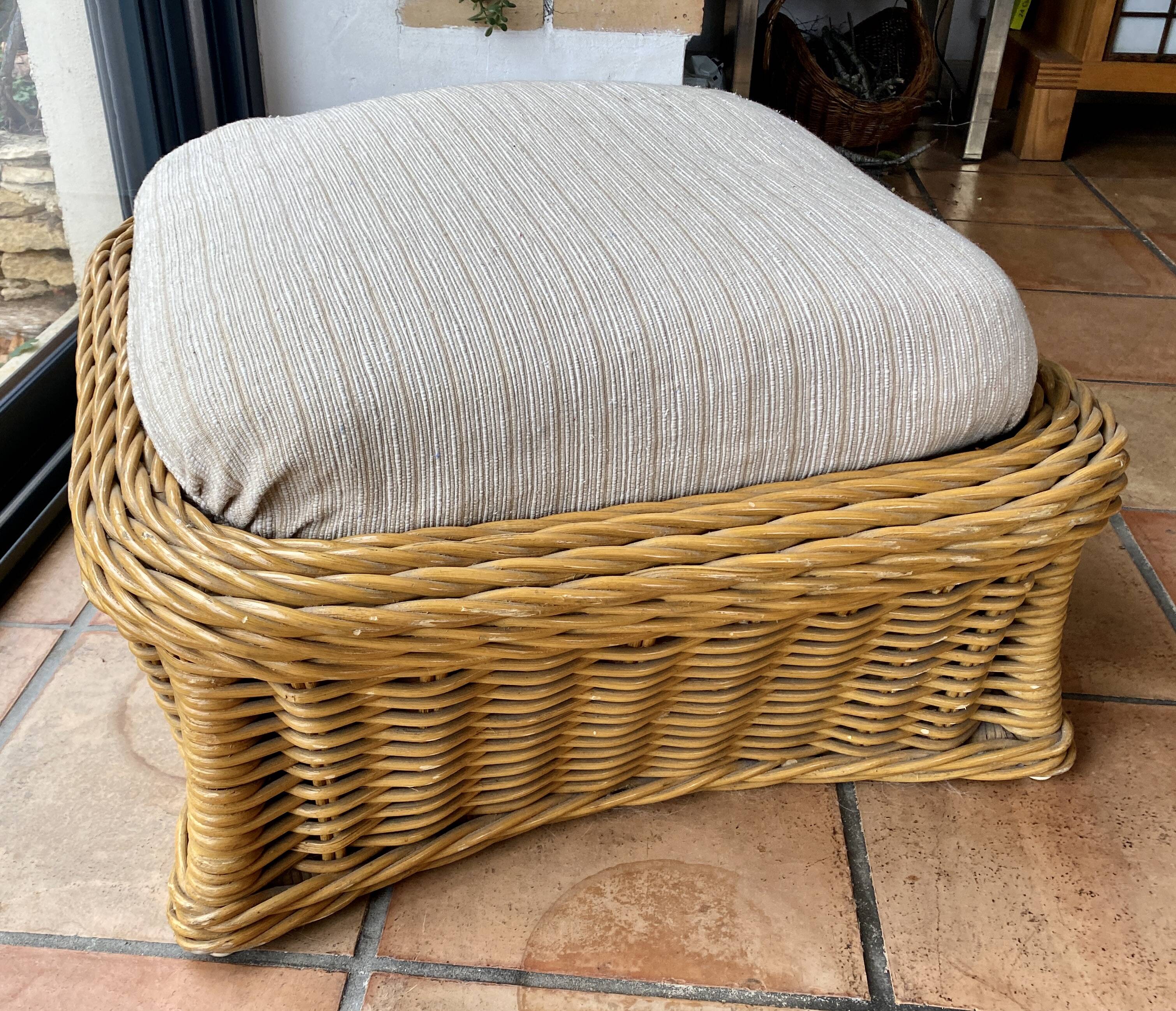 Square pouf or footstool in rattan