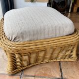 Square pouf or footstool in rattan