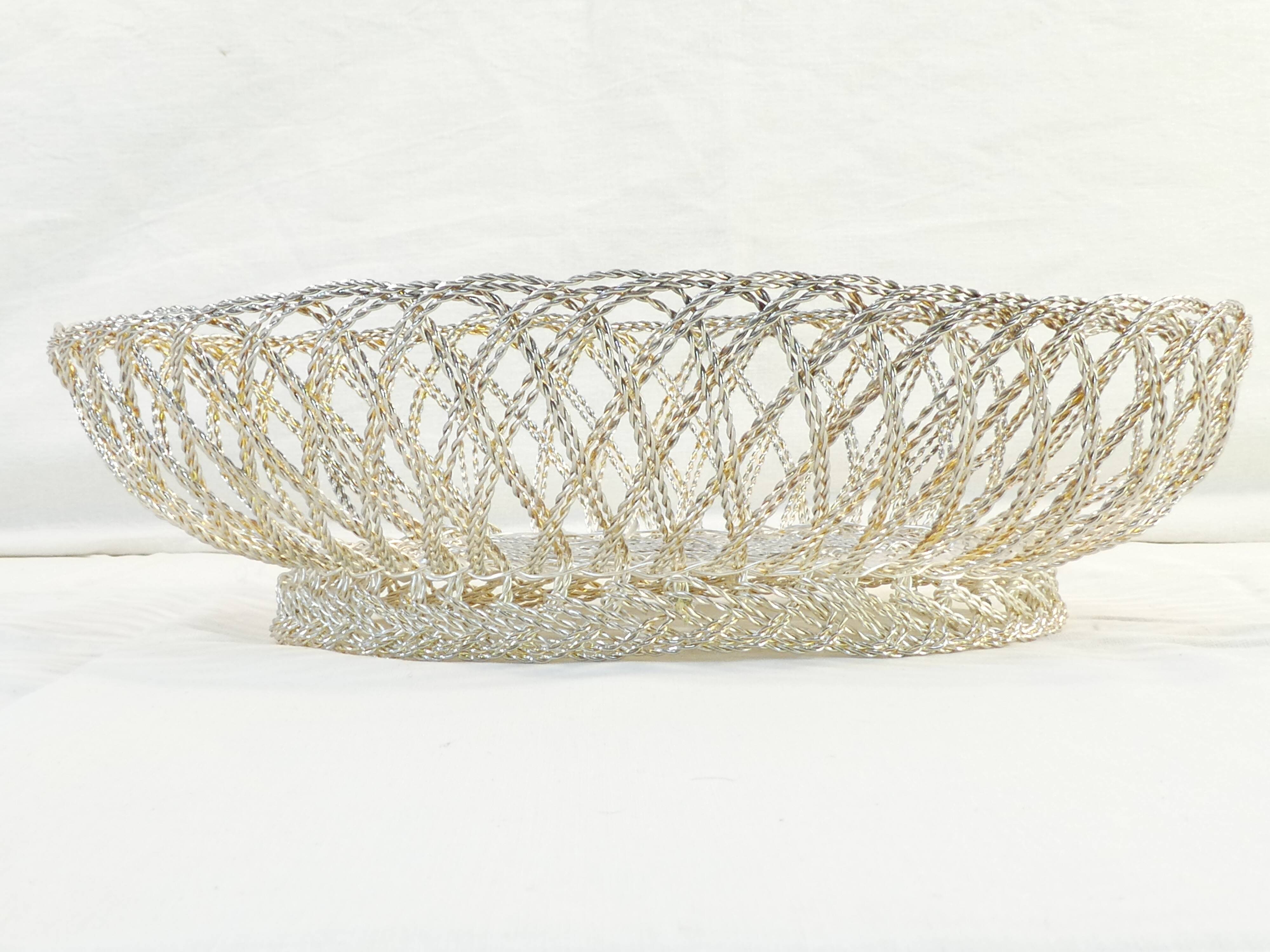 Braided Silver Metal Bread Basket
