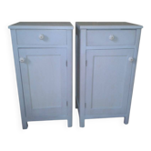 Tables de chevet allemandes vintage peintes en bleu, années 1950, lot de 2