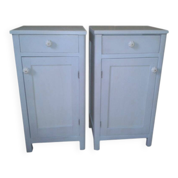Tables de chevet allemandes vintage peintes en bleu, années 1950, lot de 2