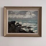 Oil on cardboard depicting the swell by Cavver, 20th century, cerused frame