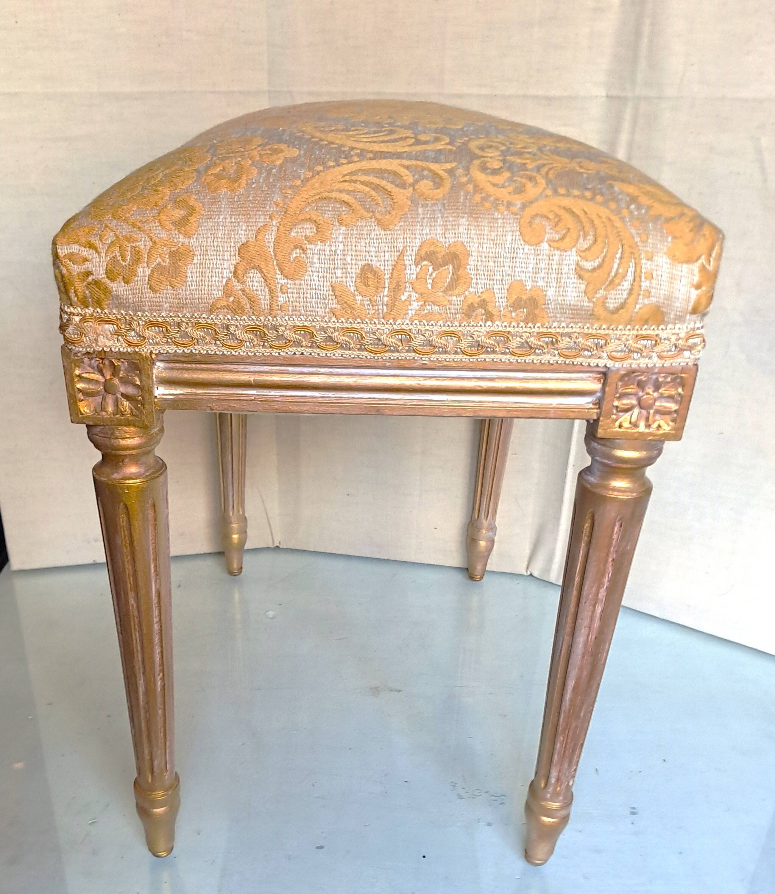Piano stool in gold wood, Empire style, 19th century upholstery restoration