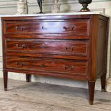 Louis XVI commode in mahogany with brass beading, arabescato marble top, 18th century