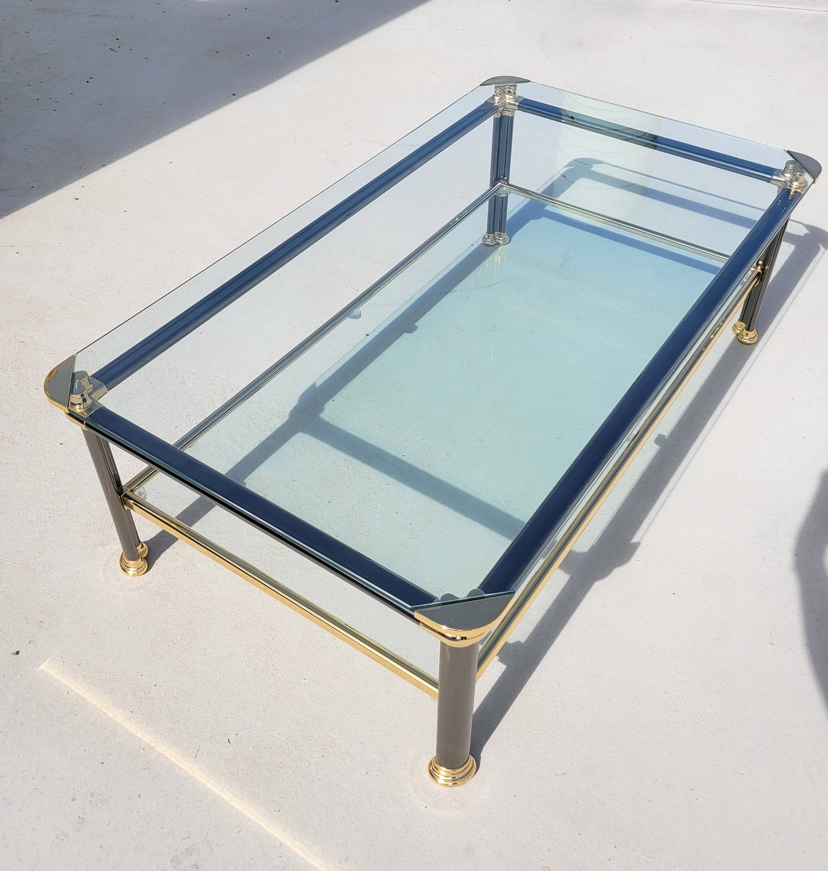 Vintage glass and brass coffee table from the 70s and 80s, Italian design