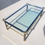 Vintage glass and brass coffee table from the 70s and 80s, Italian design