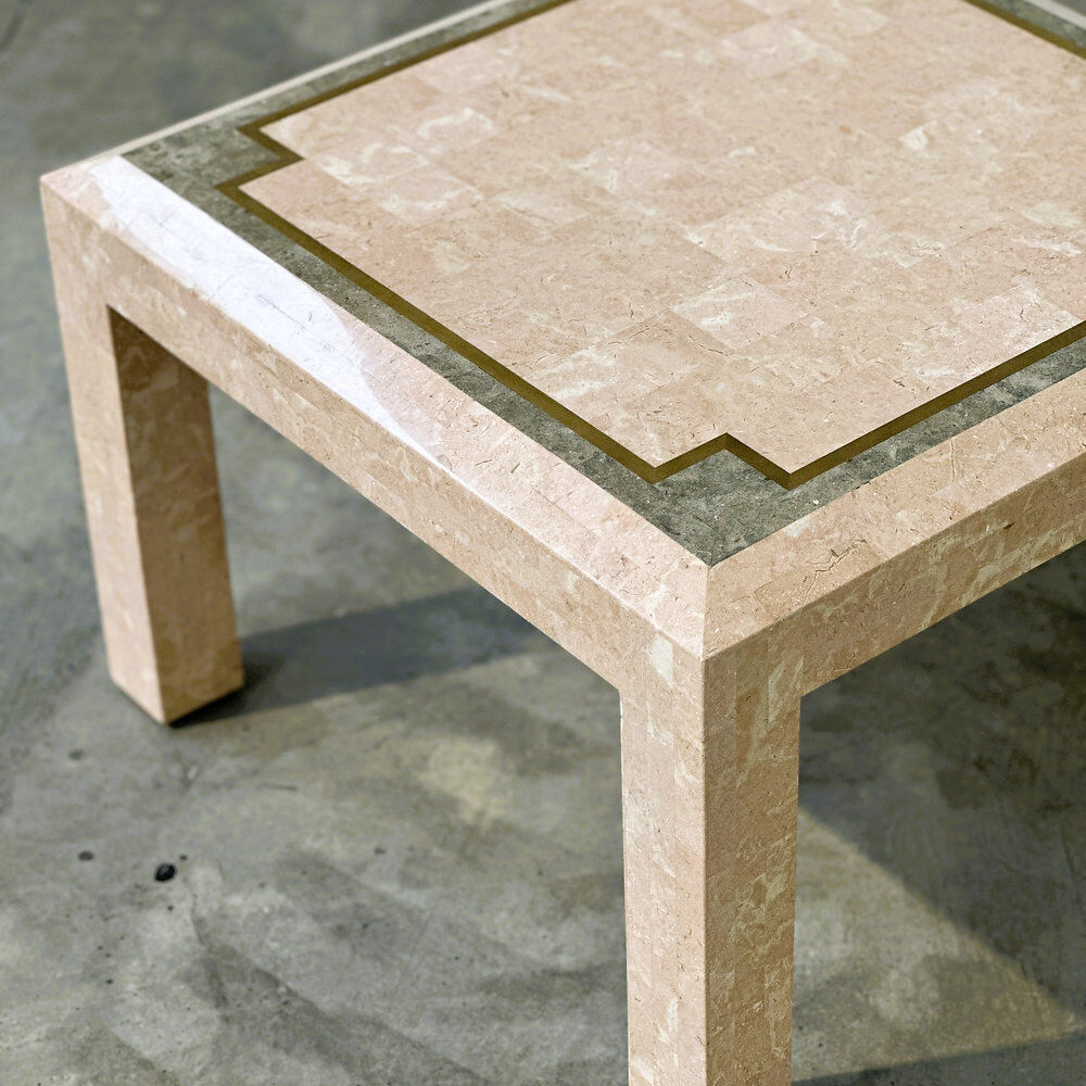 Postmodern pink marble coffee table with brass inlay, Italy, 1980s